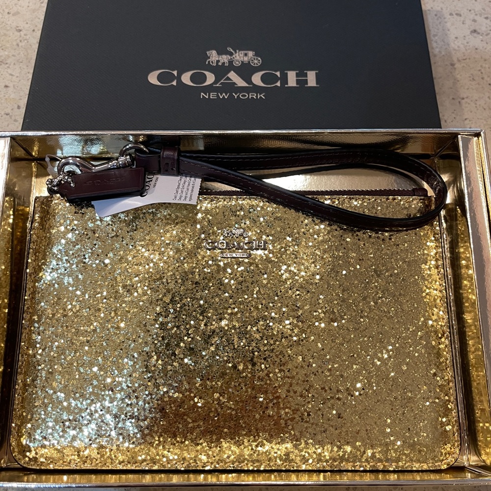 NWT Coach Gold Glitter Wristlet